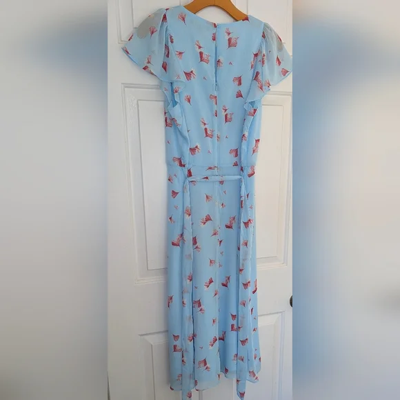 Banana Republic Sky Blue Midi Dress with Crimson Floral Accents - Picture 5 of 8